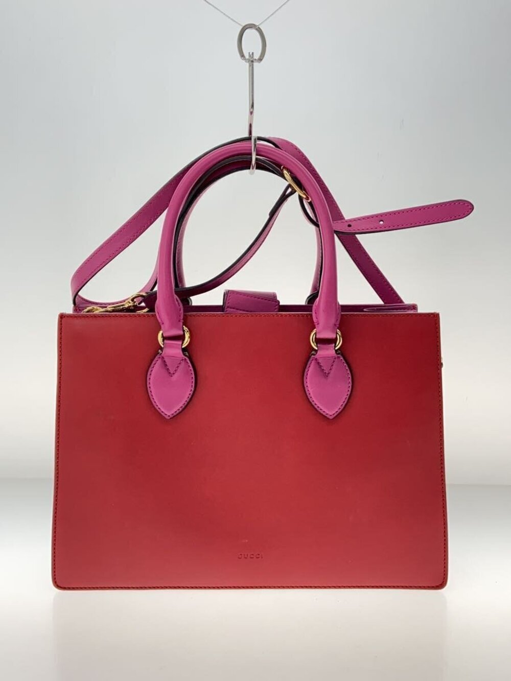 Gucci red pink leather top handle tote bag rolled handles